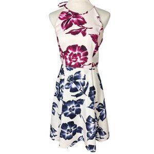 Maggy London Dress Womens Size 6 White Floral Fit & Flare Halter Summer